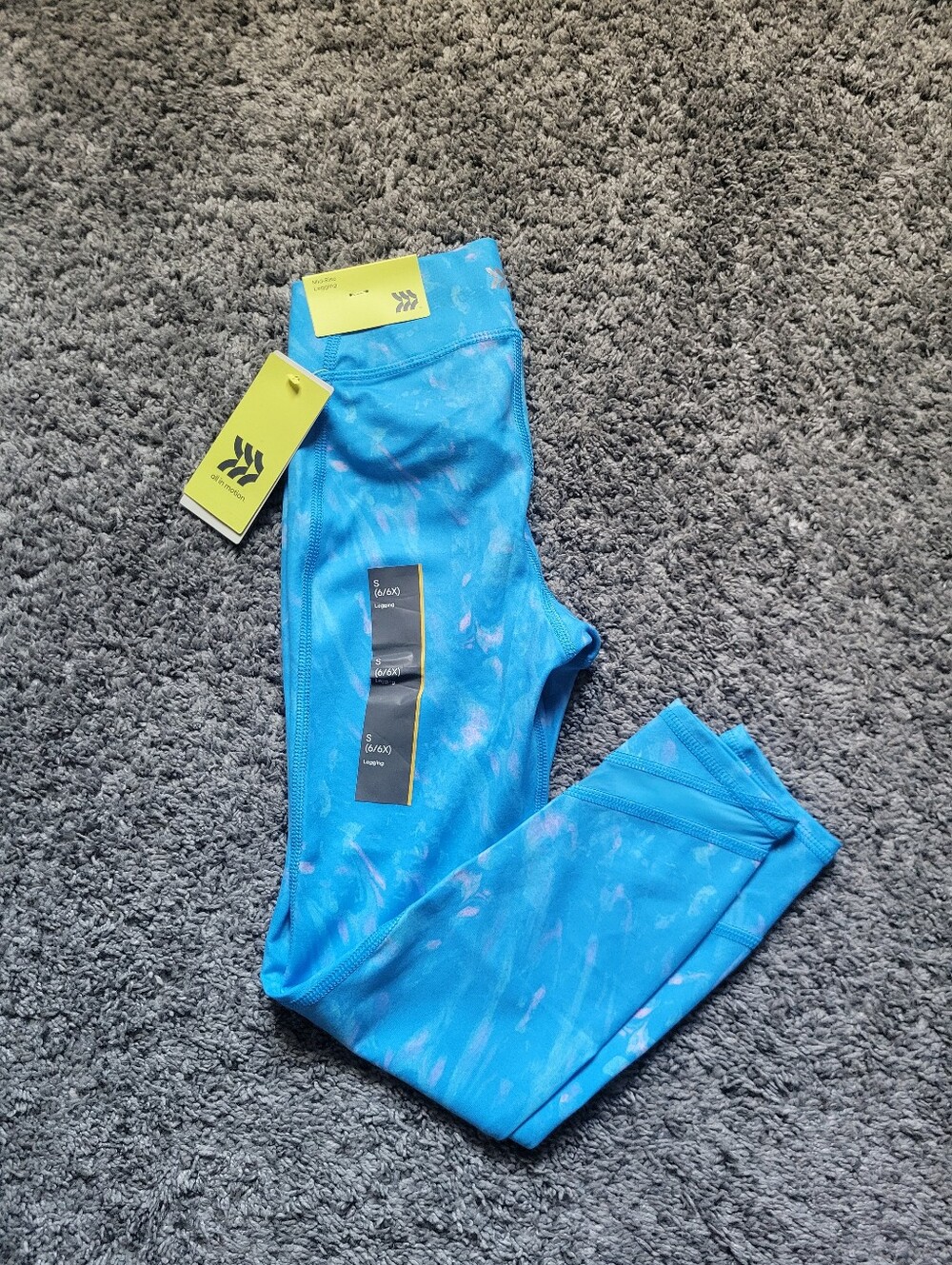 NEW All In Motion Girls' Blue Active Leggings  Youth Performance Size 6/6X